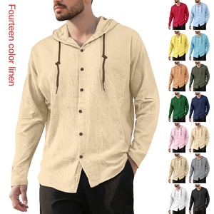 Nueva Camiseta con Capucha para Hombre, Primavera-Verano, Juvenil, <span class=keywords><strong>Color</strong></span> Sólido, Algodón y <span class=keywords><strong>Lino</strong></span>, Informal, Manga Larga, Fresca - Product Image 1