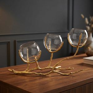 Candelabro de Metal con Ramas Doradas, Portavelas de Vidrio Transparente, Linterna Decorativa, Centro de Mesa para Bodas, Decoración para Mesa del Hogar - Product Image 3