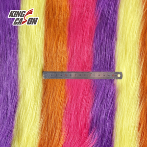 Kingcason China Factory 100% poliéster colorido Arco Iris rayas Pelo Largo perro piel sintética tela para damas ropa abrigo chaqueta Juguetes - Product Image 3