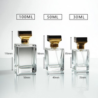 Botol parfum kaca persegi 30ML 50ML 100ML, botol parfum semprot emas kaca persegi