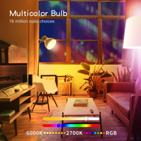 Paquete de 4 Bombillas LED Inteligentes A19 E26 RGB Tuya WiFi, Control por Voz con Alexa y Google, Control Remoto, Decoración para el Hogar, Luz Regulable