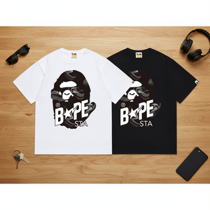 Formal Ape Cartoon Printed Logo Japan Style Men's Regular Fit O-Neck Short Sleeve 280g 100% Cotton Flannel Knitted <strong>T-Shirt</strong> - Product Image 1