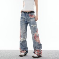 Jeans en Denim épais Vintage de haute qualité pour hommes Streetwear jambes droites lâches léger jambe large épissé usine en gros