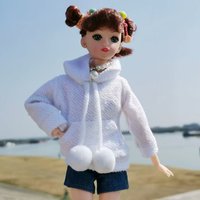 Vêtements de poupée 6 points 30 cm, costume de mode, pull décontracté, fille mignonne, motif à pois, échelle 1:6, pull à capuche à manches longues à motif à pois