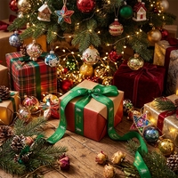 Ruban de Noël vert E-Magic, ruban gros-grain avec motif d'arbre blanc pour l'emballage de boîtes cadeaux saisonnières