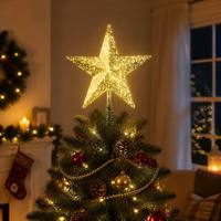 Hochwertiger 5-Spitziger Stern LED Christbaumspitze Batteriebetrieben mit 5 Farben Glitzer