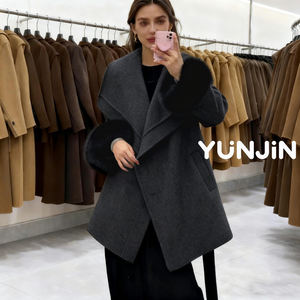 YUNJIN élégant noir Chic femmes Double face cachemire manteau d'hiver véritable fourrure de renard poignets vêtements d'extérieur en laine naturelle avec ceinture pardessus - Product Image 3