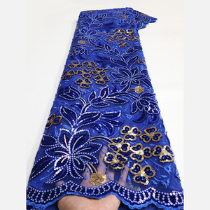 Ni. Ai màu xanh lá cây và vàng chuỗi nhung Net ren Nigeria Chất liệu ren thêu vải cho phụ nữ Ăn mặc - Product Image 2