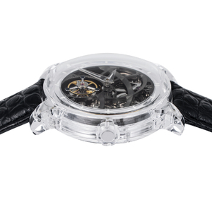 Montre mécanique de luxe pour homme avec cadran squelette, tourbillon, cristal saphir complet et bracelet en cuir fluororubber - Product Image 3