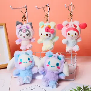 Gantungan kunci mewah Kawaii lembut boneka beruang mainan mewah Kuromi My Melody gantungan kunci boneka Cinnamoroll liontin