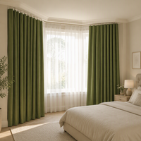 Rideaux occultants en chenille à chevrons vert matcha pour salon et chambre, style américain, pour fenêtre standard