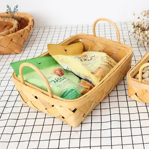 Eco-friendly cheap disposable fashion wholesale double handle wood Chip Basket For Gift woven basket vegetable basket