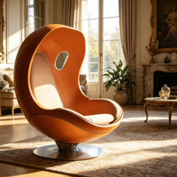 Fauteuil d'appoint moderne de luxe en forme de capsule spatiale, fauteuil pivotant en cuir orange