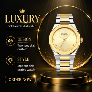 Montres pour hommes en acier inoxydable de luxe avec logo personnalisé, cadran arabe de haute qualité, étanches 5BAR, date automatique, bracelet en cuir de 22 mm - Product Image 5