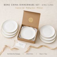 Service de vaisselle en porcelaine fine 4 ou 6 pièces avec bord doré – Vaisselle de luxe en céramique pour mariage – Vente en gros