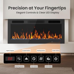 Chimenea Eléctrica de Pared de 50 Pulgadas con Llama Realista de 12 Colores, Calefactor Independiente con Temporizador Programable de 12 Horas, Control Remoto, Metálica, para Hotel - Product Image 3