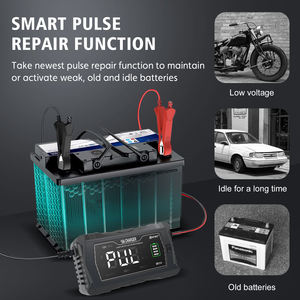 全自动12V/24V 10A智能电动摩托车汽车电池充电器120瓦输出功率交流快速充电数字液晶 - Product Image 5