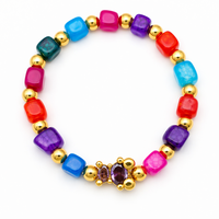 Bracelet en perles en forme d'ours mignonnes de couleur pierre naturelle avec cordon élastique en acier inoxydable, cadeau d'anniversaire DIY pour fille