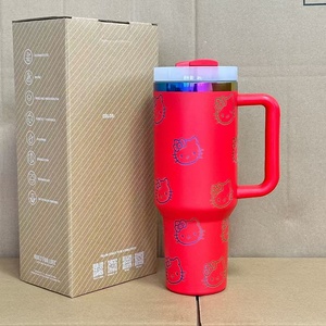 Mug à café isotherme sous vide en acier inoxydable à double paroi de 40 oz, grande capacité, avec paille, motif dessin animé mignon - Product Image 3