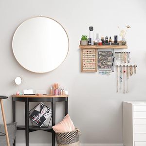 Étagère murale en bois pour organiser les bijoux, avec support pour bagues, boucles d'oreilles et présentoir pour colliers, pour chambre ou dressing. - Product Image 4