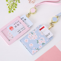Dompet tali leher wanita, tempat kartu bisnis kulit PU tali leher bunga kecil lencana ID baru dengan kalung