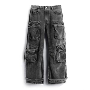 Jeans Cargo de Alta Calidad, Estilo Vintage, Lavados, con Múltiples Bolsillos, Anchos y Holgados para Hombre, Ideales para Skateboarding - Product Image 1