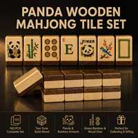 Jeu de Mahjong Américain 160 Pièces, Design Panda, Tuiles en Bois, Points de Bambou Verts, Tuiles des Vents, Tuiles Joker, Jeu de Tuiles en Bois