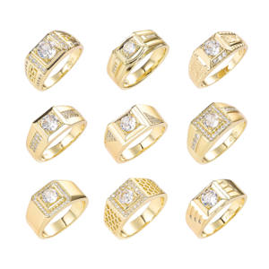 Bijoux fantaisie vente en gros <span class=keywords><strong>de</strong></span> cuivre laiton zircone diamant mariage fiançailles anillo 14k plaqué or homme garçons bagues pour hommes - Product Image 2