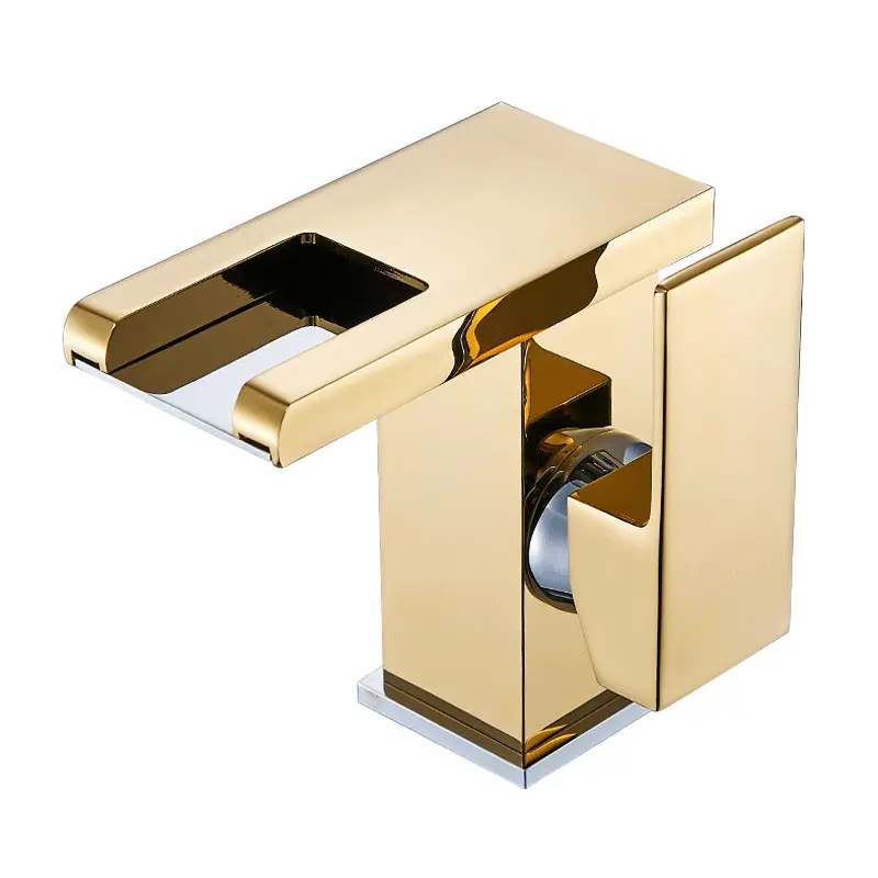 Gold Temperature Control Light Waterfall Bathroom Sink Faucet LED Colors Changing Basin Tap