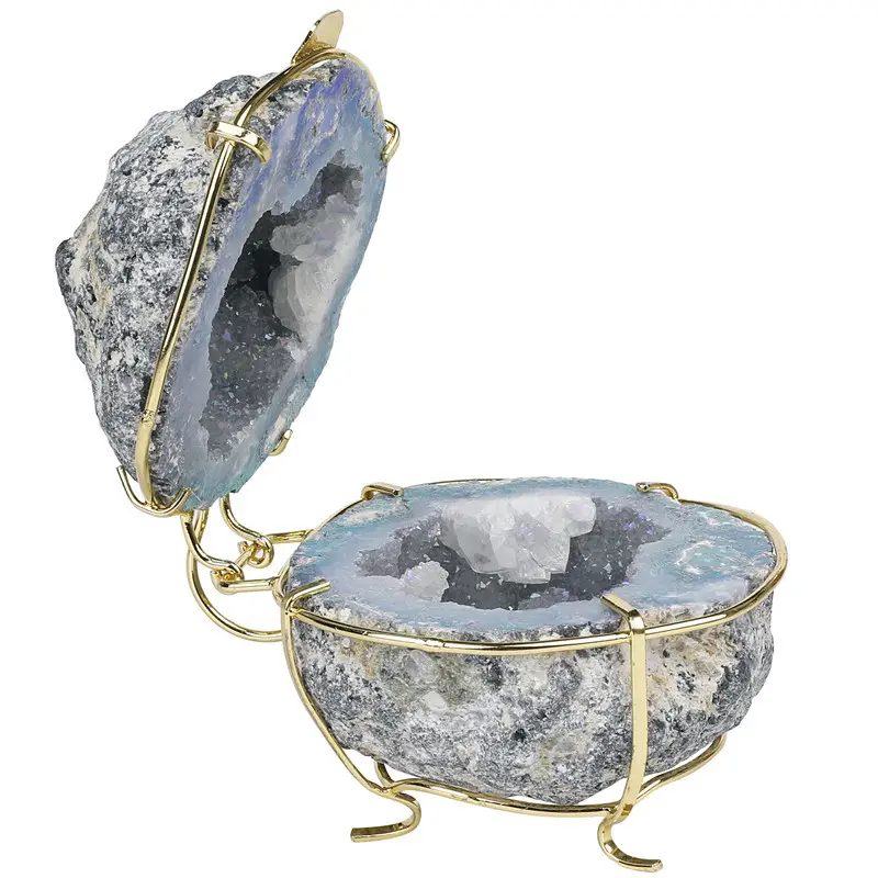 Caja de anillo de ágata natural para decoración del hogar, piedras preciosas curativas de racimo de cristales fengshui de alta calidad