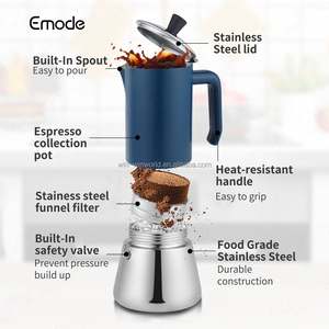 Emode Không Có Nhựa Stovetop <span class=keywords><strong>Espresso</strong></span> <span class=keywords><strong>Maker</strong></span>, Thép Không Gỉ Ý Cà Phê <span class=keywords><strong>Maker</strong></span>, 4 Cup Mocha Nồi, 200Ml <span class=keywords><strong>Espresso</strong></span> Nồi Cho Cảm Ứng - Product Image 2