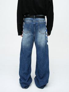Jeans pour hommes en denim à rivets en alliage d'amalgame et de <span class=keywords><strong>mercure</strong></span>, coupe slim, effet métal liquide, fournisseur - Product Image 3