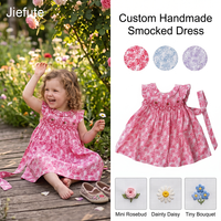 Robe smockée à la main Jiefute en gros, motif floral personnalisé, faible MOQ, robe d'été pour filles, prix abordables, ensemble de vêtements pour enfants de boutique