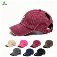 Wins Flying Outdoor Zonnebeschermende Cross-border 6-Panel Baseball Cap met Paardenstaartgat Gewassen Verweerde Design Aangepaste logo