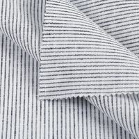 Tissu Popeline Rayé Teint en Fil Écologique 55% Lin 45% Coton pour Chemises Formelles et Décontractées Hommes, Femmes, Enfants et Uniformes