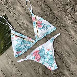 Conjunto de Bikini de Cintura Alta con Efecto Push-Up para Mujer Talla Grande, Estampado Fresco/Puntos/Color Liso, Traje de Baño con Logotipo Frontal, Ropa de Playa - Product Image 2