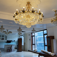Salon européen Chambre à coucher Suspension en laiton Luminaires Suspension Salon Éclairage Salle à manger Lustre de luxe Lampe en cristal
