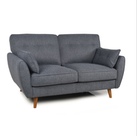 Canapé 2 places en tissu gris foncé, style rétro, avec pieds en bois massif pour salon