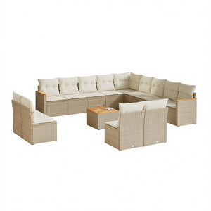 Set Divano da Giardino Modulare in Rattan PE Beige, Arredamento da Esterno con 10+ Posti, Design Contemporaneo - Product Image 1