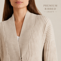Cardigan long élégant beige pour femme, en maille côtelée verticale, ouvert sur le devant, pull ample et confortable pour l'hiver