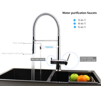 Robinet de cuisine moderne en acier inoxydable 304 chromé à 5 voies avec flexible en caoutchouc, douchette extractible et double bec pour eau filtrée potable