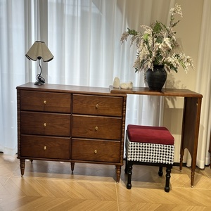 Commode haute à 5 tiroirs en chêne massif de style mi-siècle, grand meuble de rangement pour chambre à coucher, meuble de chevet - Product Image 2