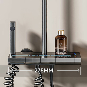 Set Doccia Moderno con Display LED, Sistema Doccia a Pioggia Intelligente con 4 Modalità, Miscelatore a Parete Completo per Vasca da Bagno, Rubinetto Doccia Grigio - Product Image 2