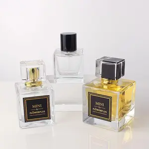 Source factory Custom Transparent 50ml 100ml Square luxury with box packing and lid for Perfume Bottle