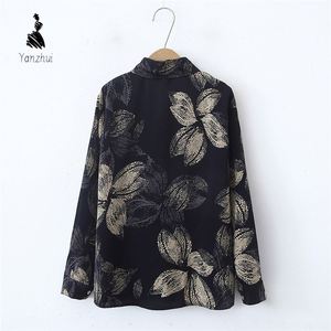 Europe United States Female Wind Floral Print Loose Lapel Long Sleeve <strong>Blouse</strong> <strong>Black</strong> Buttons Stand Collar Front Logo for <strong>Women</strong> - Product Image 3