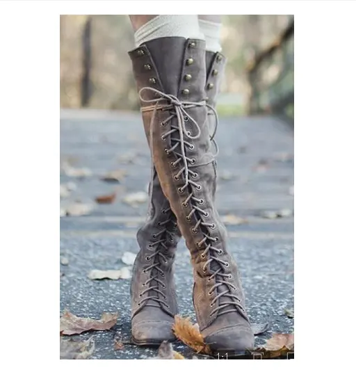 Moda mulheres marrom longo tubo rebites inverno inicialização plataforma joelho alta coxa alta lace up boot