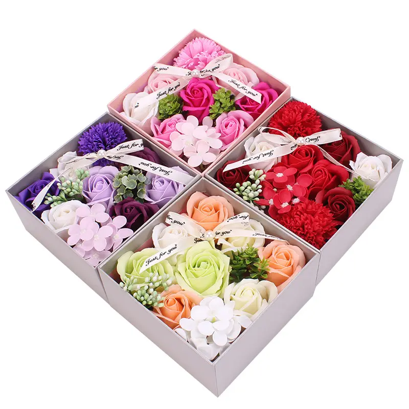 ZHUOOU Kotak Hadiah Sabun Mawar Buatan, Kotak Hadiah Bunga Sabun Mawar Buatan untuk Teman Keluarga