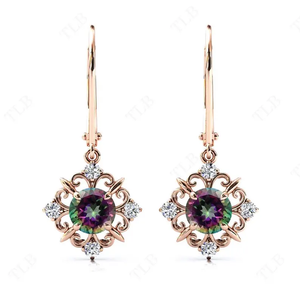 Boucles <span class=keywords><strong>d</strong></span>'oreilles pendantes élégantes en <span class=keywords><strong>argent</strong></span> sterling 925 plaqué or rose avec moissanite mystique taille ronde et fermoir français - Product Image 1