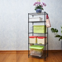 Étagère de rangement multi-usages à 5 niveaux en fil métallique noir pour salle de service, unité de rangement réglable pour cuisine et garde-manger avec crochets latéraux