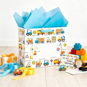 Sac cadeau en papier d'anniversaire à thème dessin animé, sac à friandises pour fête de garçons sur le thème de la construction, sac en papier imprimé Joyeux Anniversaire pour cadeaux de fête - Product Image 4